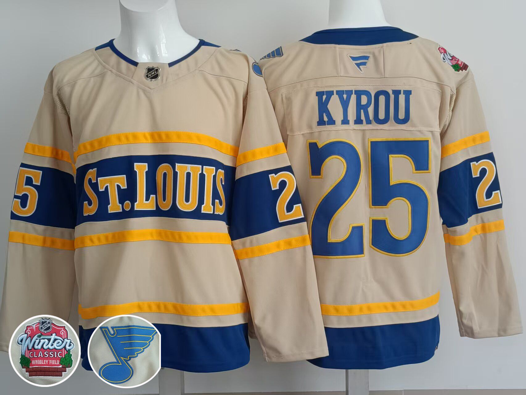 Men St.Louis Blues #25 Kyrou Cream 2025 Fanatics Classic Edition NHL Jersey